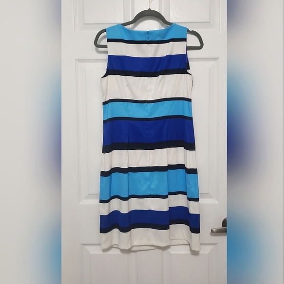 Striped Office Dress Blue Black and White - Picture 3 of 5